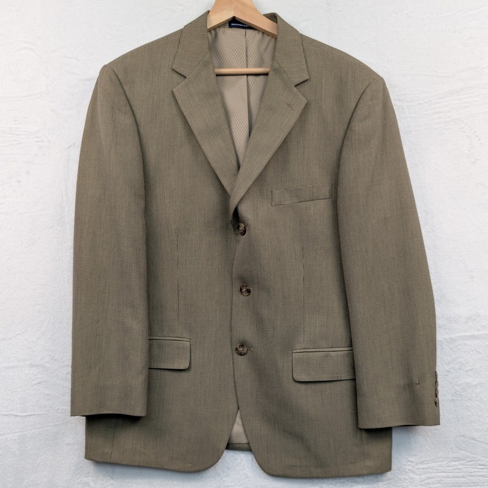 Stafford Essentials Jacket Mens 40S Tan Micro Check Light Academia Blazer Preppy